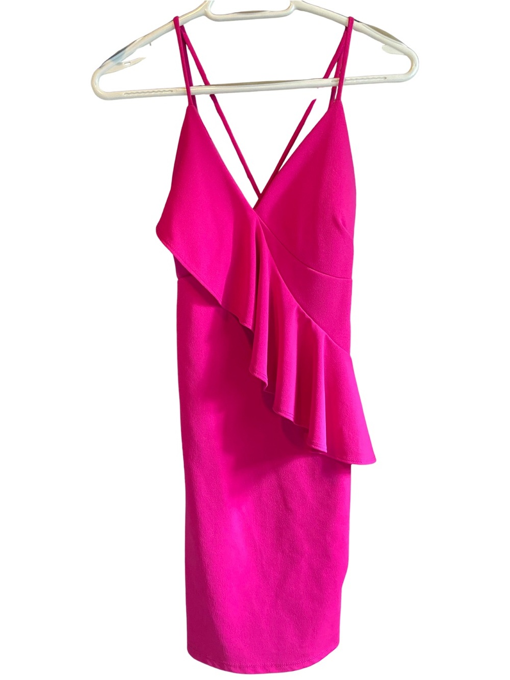 Olive Tree Fuchsia Ruffle-Front Spaghetti Strap Dress - Picture 2 of 5